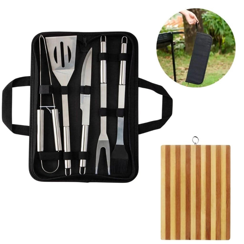 Kit Churrasco 6 Peças Faqueiro Em Inox + Maleta + Tabua Bambu churrasqueiro presente