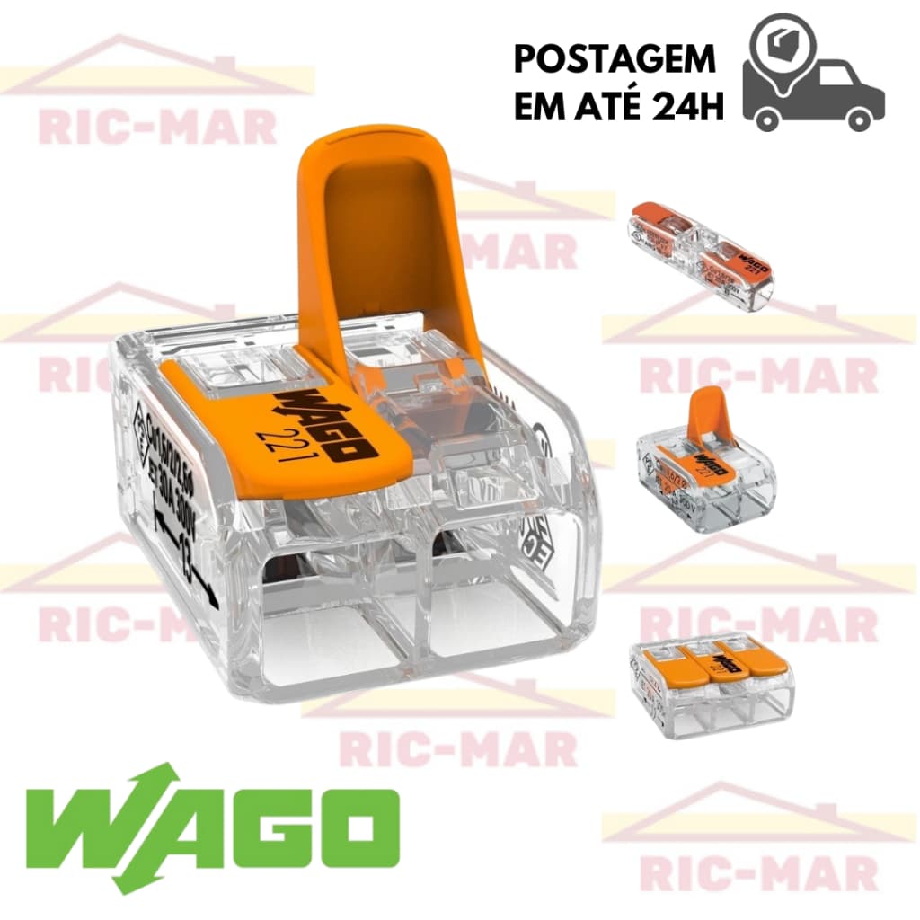 Kit com 4 Conectores Elétrico Emenda e Derivação Wago Original 2 vias ou 3 vias - 4mm ou 6mm