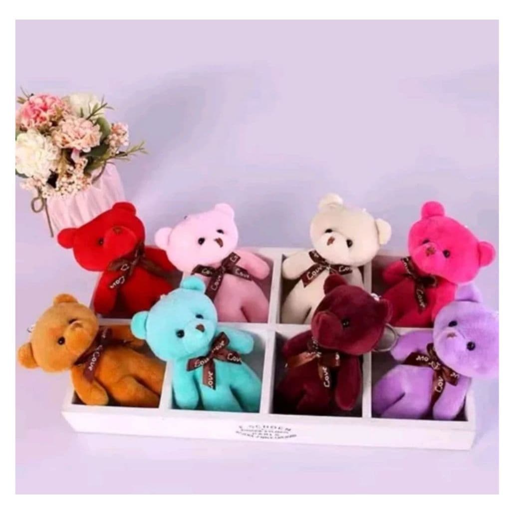 Kit 12 Chaveiros com Pingente Ursinho Urso de Pelúcia Pequeno Cores aleatorio