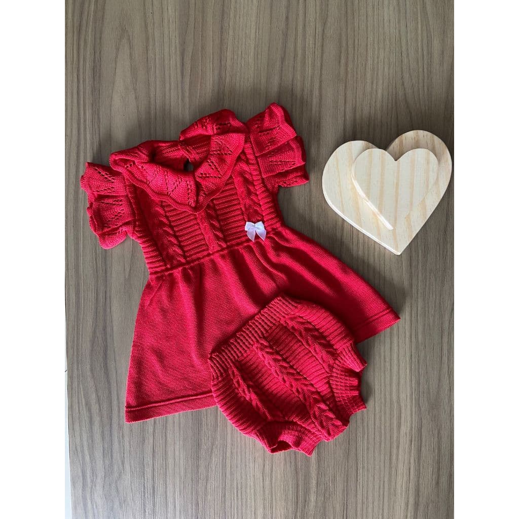 Vestido Calcinha Infantil Récem Nascido Menina Bebê Tricô Tricot