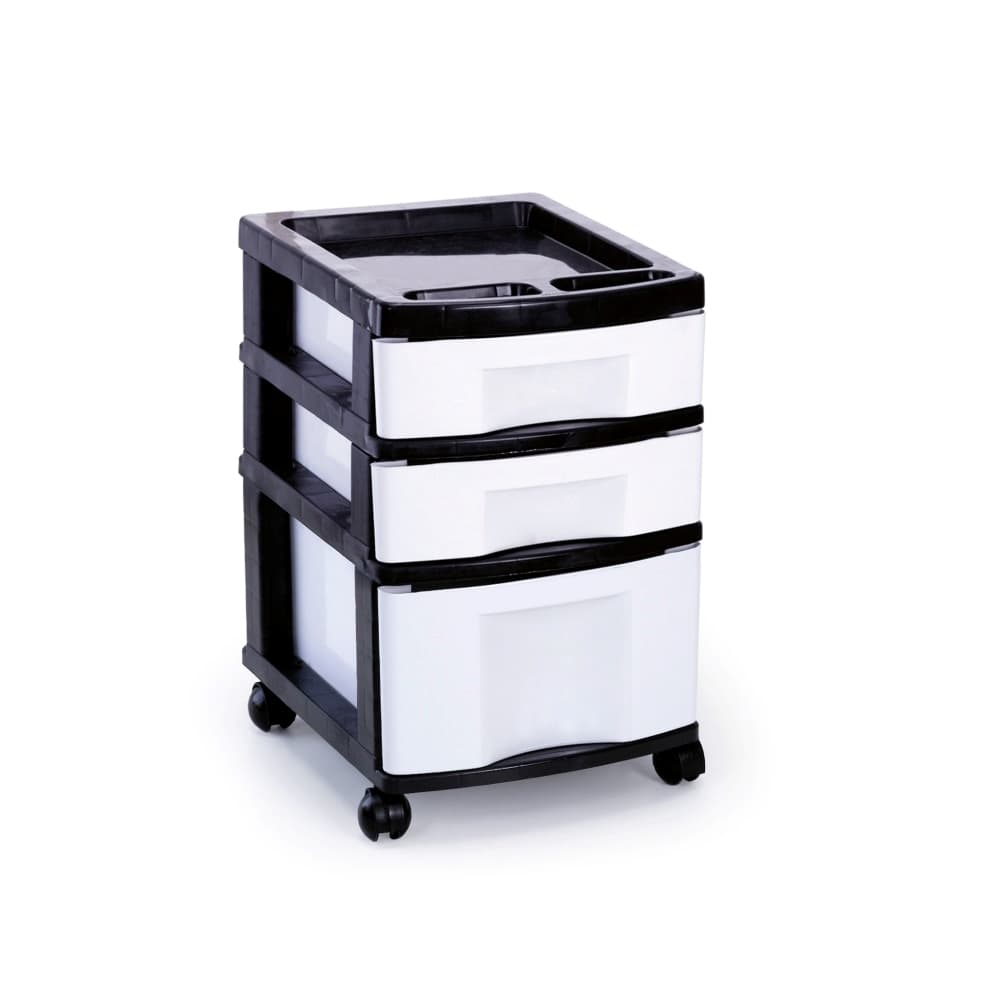 Gaveteiro Plástico Organizador preto e branco 3 Gavetas 661 Agraplast