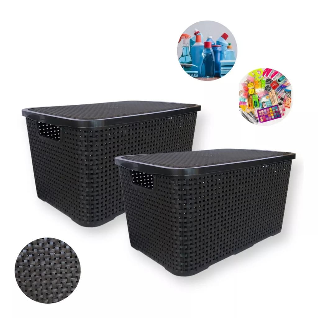 Kit 2 Caixas Organizadoras Rattan PRETA 40 Litros Arqplast Cestos Organizadores