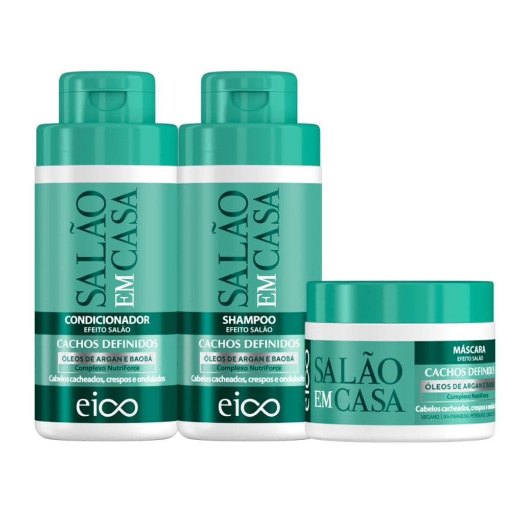 Eico Salão Em Casa Cachos Definidos Shampoo Condicionador 450ml + Máscara Cacheado Crespos Ondulados