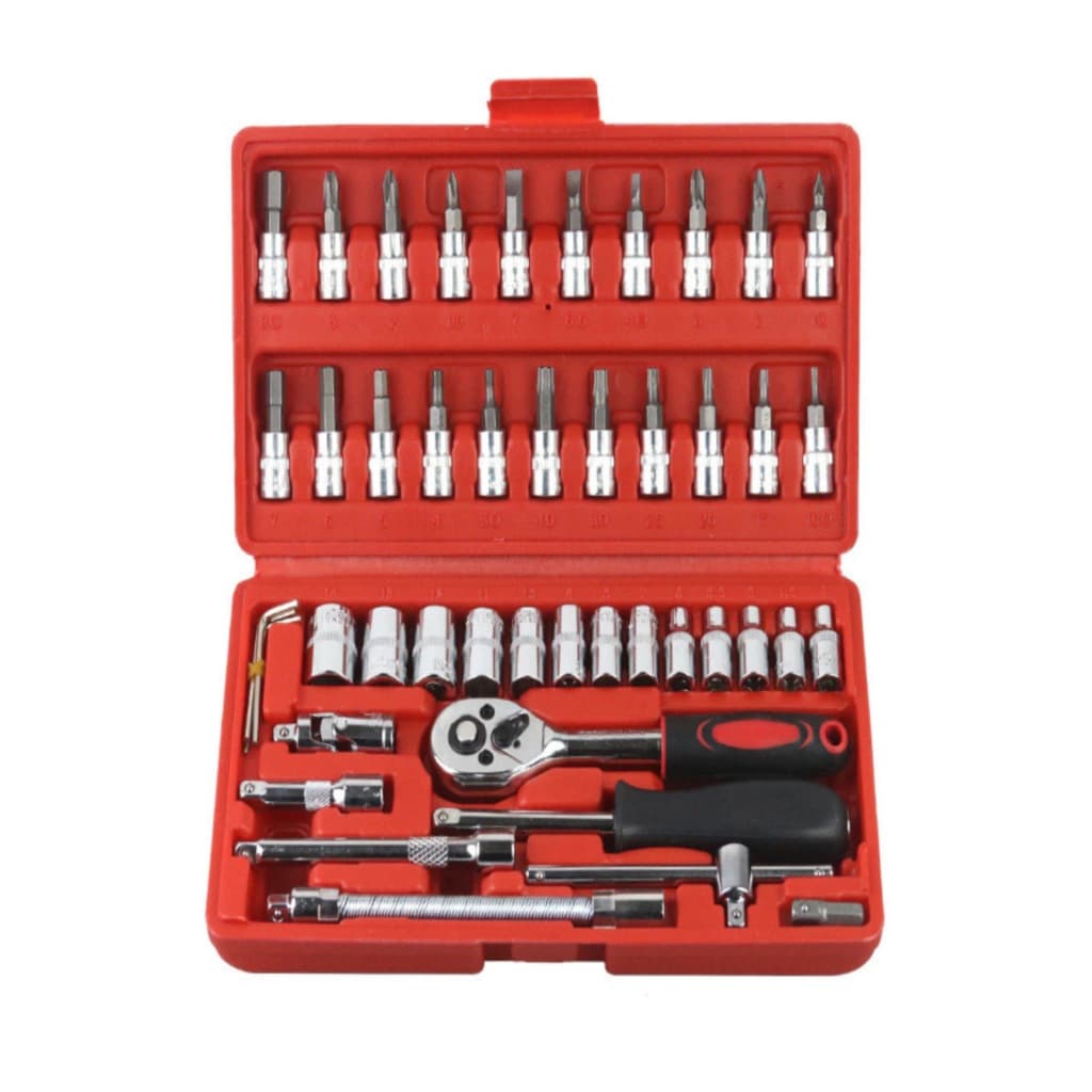 Kit De Ferramentas 46 Peças Jogo De Soquetes Chave Catraca Reversível Com Maleta Jogo De Ferramentas Completo