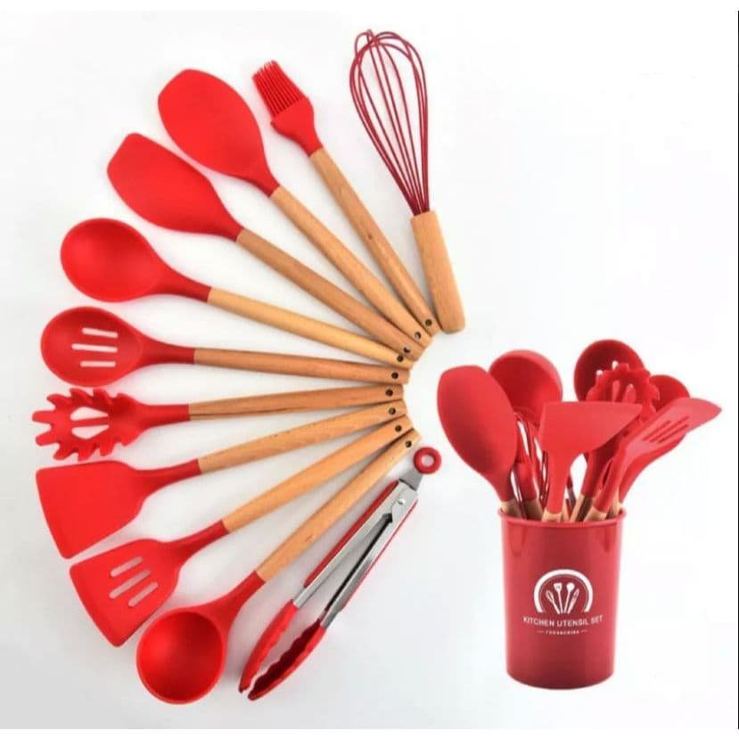 Jogo de Cozinha Utensílios Kit 12 Peças Silicone Madeira Promoção !