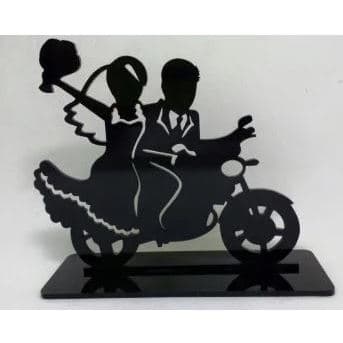 Topo De Bolo Acrílico Preto Casamento Noivos Decoração Moto