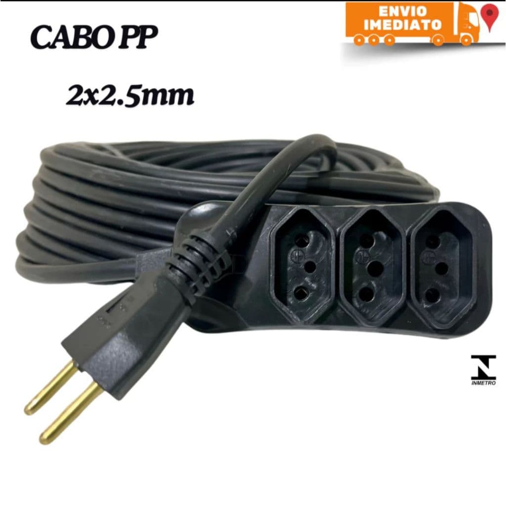 Extensão 5/10/15/20/25 Metros 20A Cabo PP 2x2.5mm 20>10A Resistente