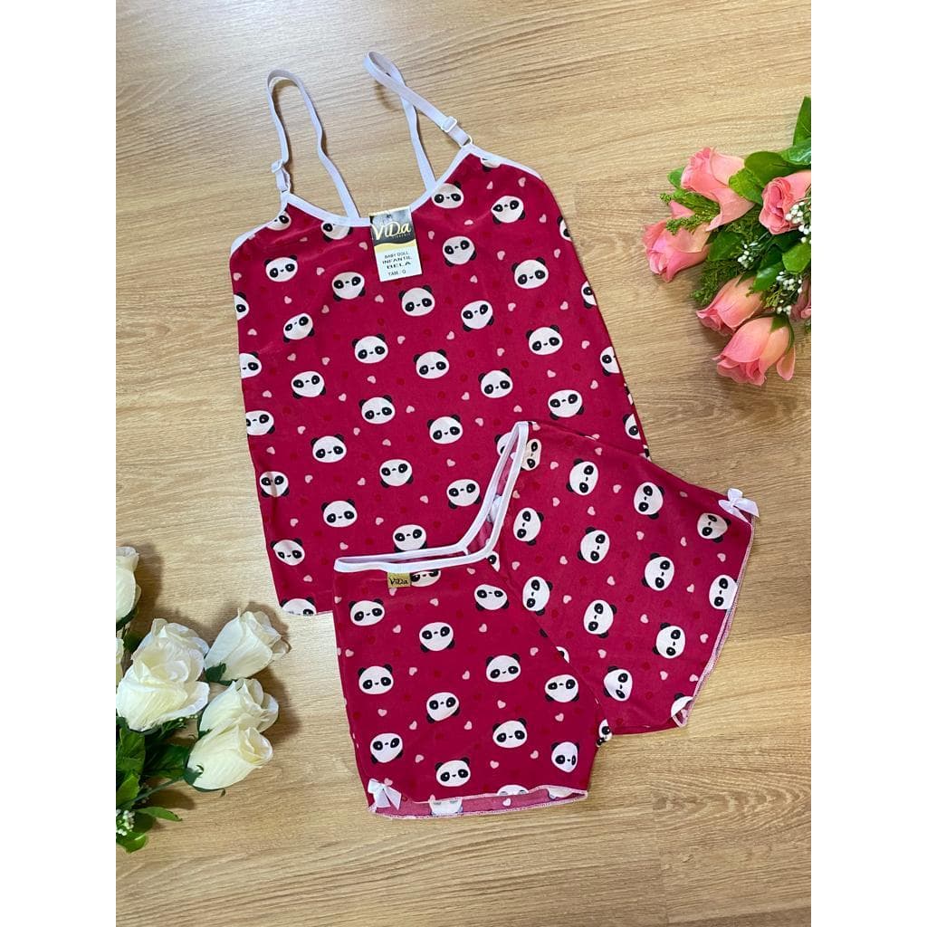 ViDa Store baby doll liganete infantil short doll menina moça juvenil estampado alça fina regulagem