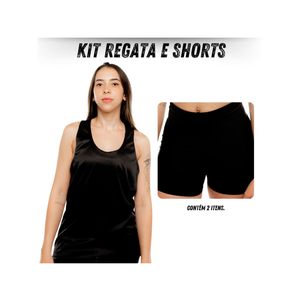 Kit Regata e Shorts Curto Legging Suplex Liso Academia Crossfit Corrida Cós Alto Fitness