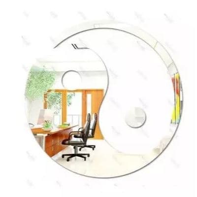 Espelho Yin Yang Acrílico Espelhado Prata Sala Home 20cm