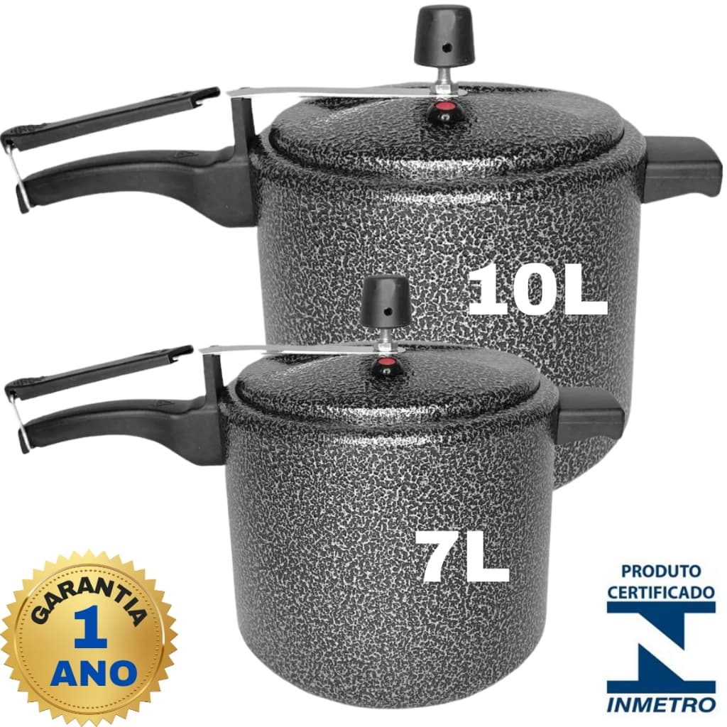 Kit 2 Panelas Pressão 10 Litros e 7 Litros Preta Triunfo Com Otima Pressao Certificada Pelo INMETRO