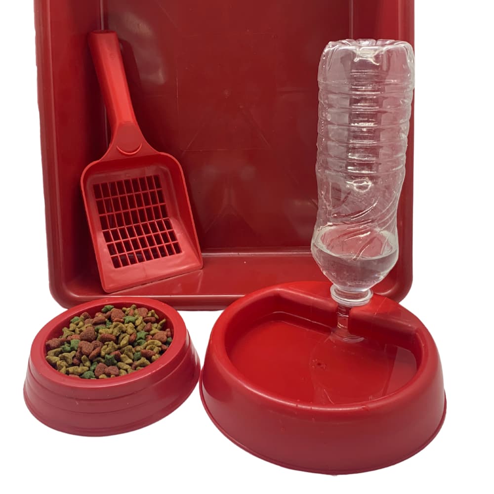 Kit completo caixa de areia para gatos bebedouro Aqua cat comedouro + pá higiênica