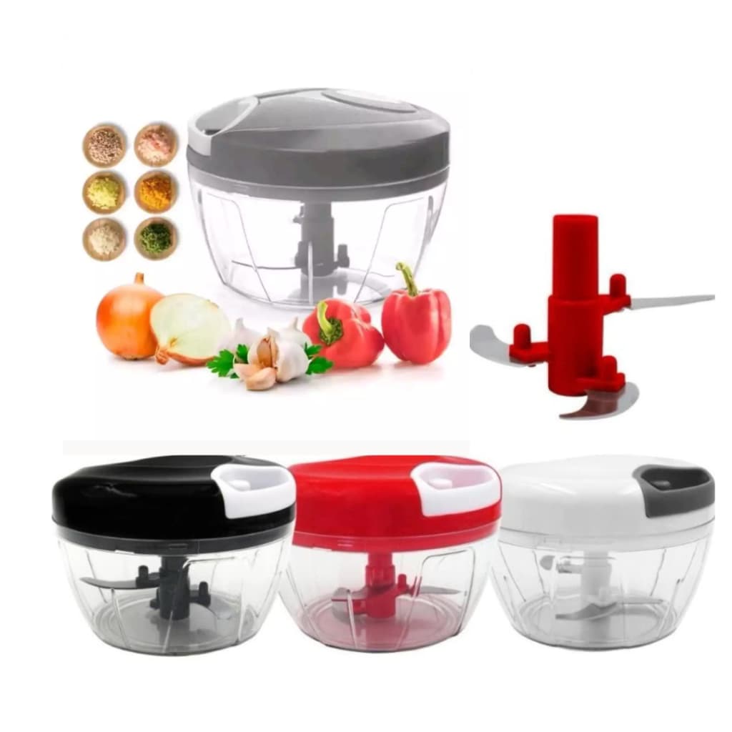 Processador Triturador de 500ml Grande de Alimento Manual com 3 Lâminas Aço Inox