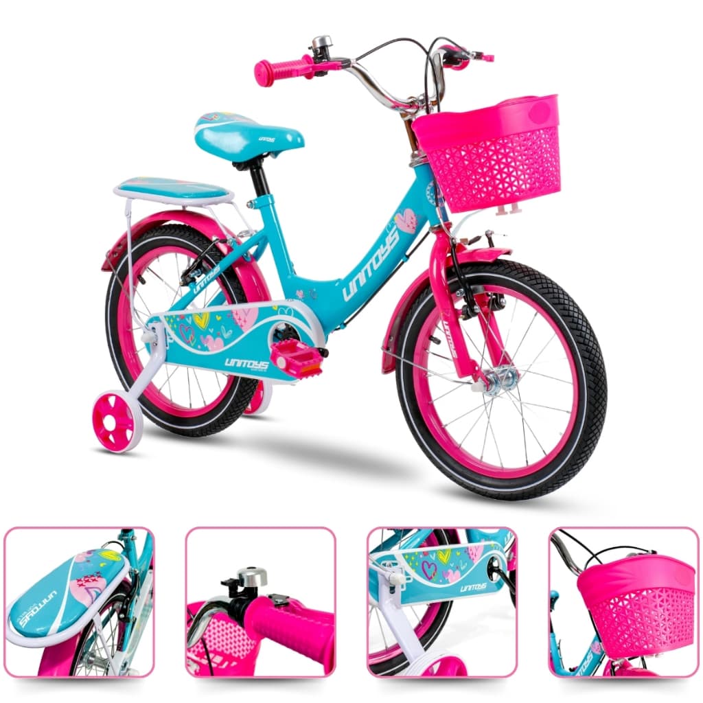 Bicicleta infantil Menina Aro 16 Love Tiffany Cesto e Rodinhas - UniToys