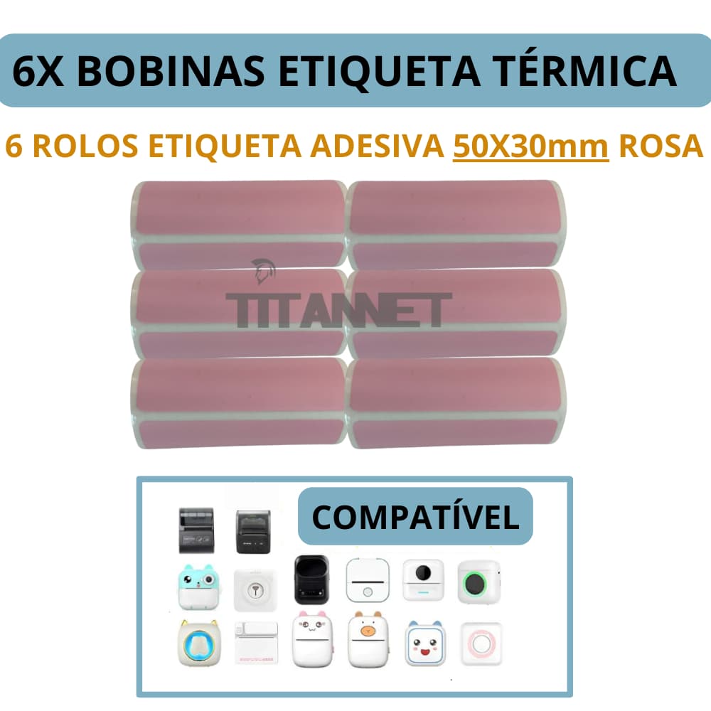 Etiqueta Adesiva Coloridas P/ Mini Impressora Gato - 6 Rolos