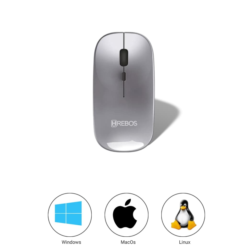 Mouse Sem Fio  Bluetooth  Recarregável Cinza Escovado Compatível com Mac, Windows e Linux