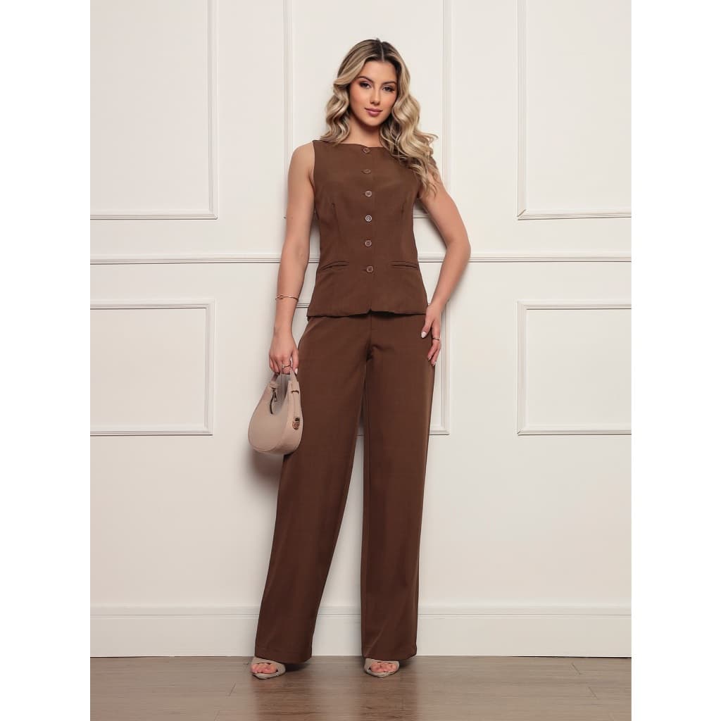 Conjunto Alfaiataria Laris Colete com calça Moda Social Casual