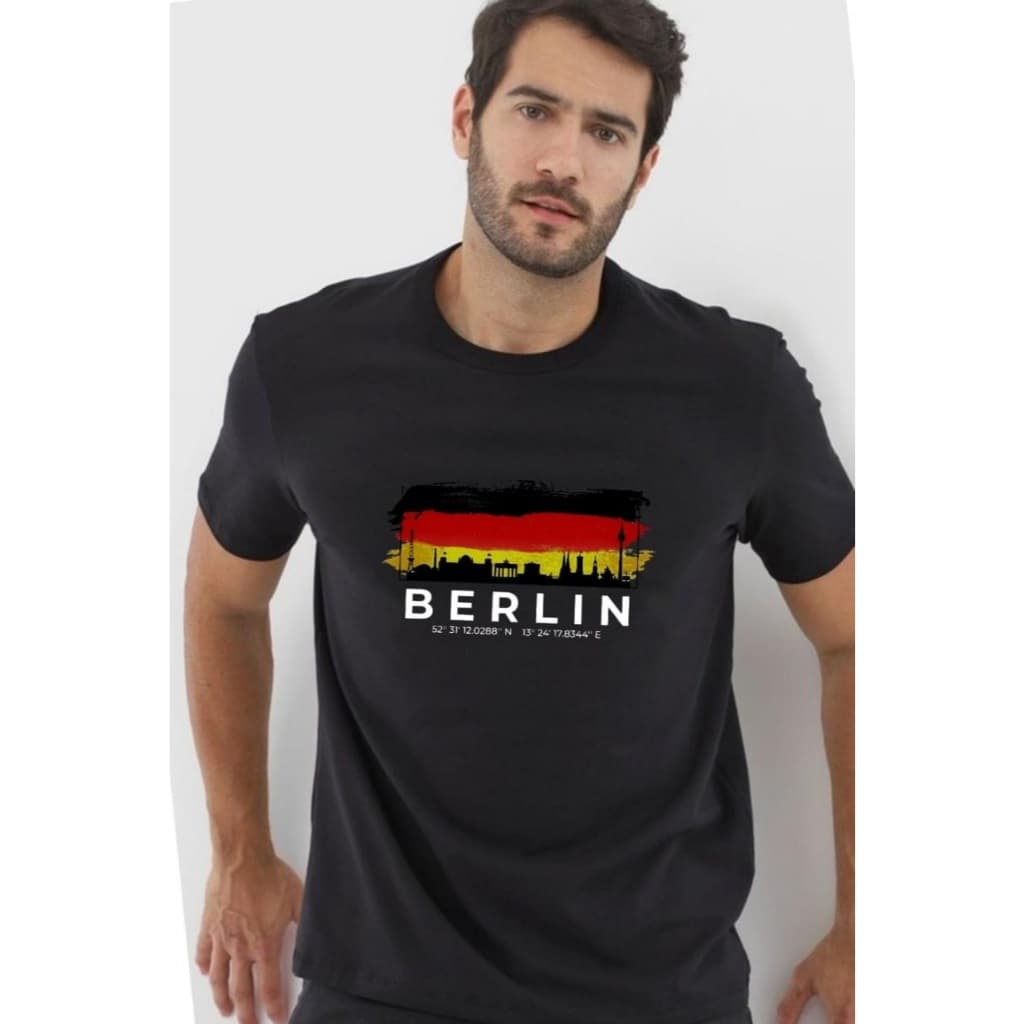 Camiseta Masculina BERLIN Malha Premium Camisa Algodão fio 30.1 Unissex pais cidades em Promoção de Lançamento