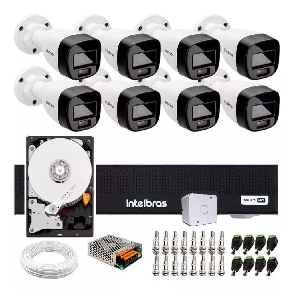 Kit 8 Cam Intelbras Full Color C/ Audio Dvr 8c C/ Hd Incluso