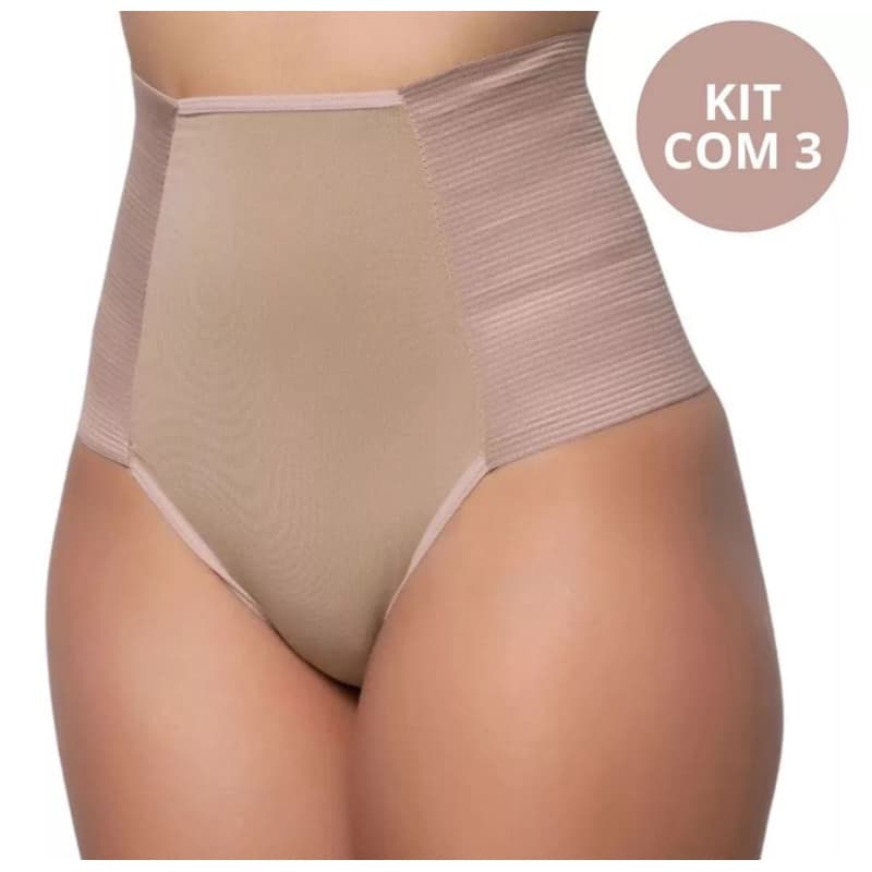 Kit C/ 3 Cinta Modeladora Lateral Reforçada Cintura Alta Segura Barriga - Cibele