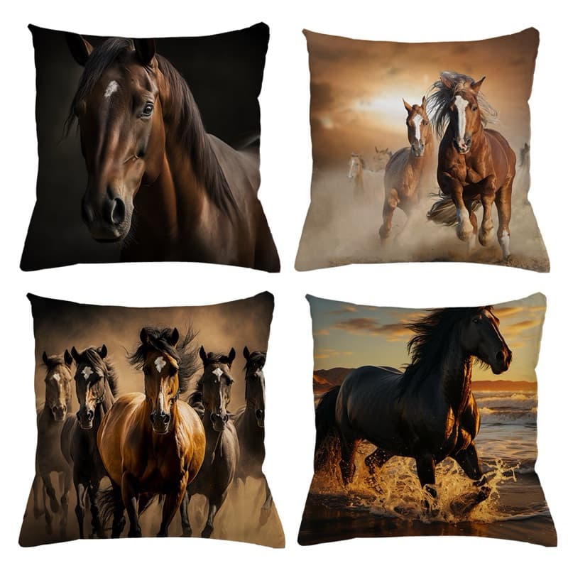 KIT 4 CAPAS DE ALMOFADAS IDEAL PARA DECORAÇÃO, CAVALO - TAMANHO 45 X 45