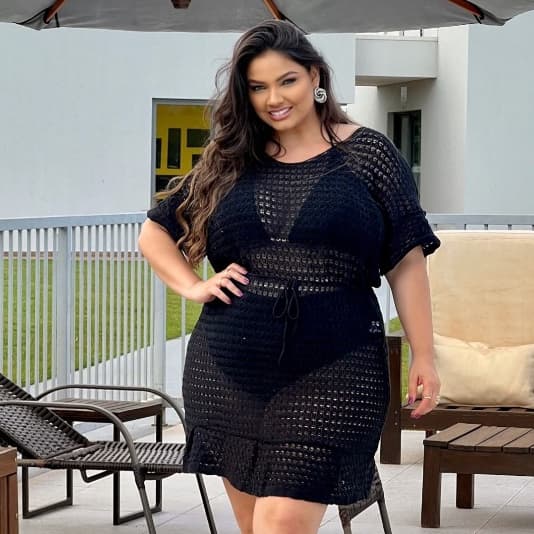 Saida De Praia Tricot Plus Size Babado Manguinha 48 Ao 54