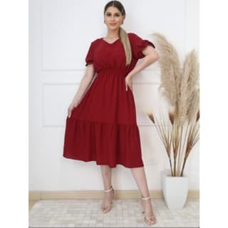 Feminina Vestido midi/Feminino/Lisa//Elastico/duna