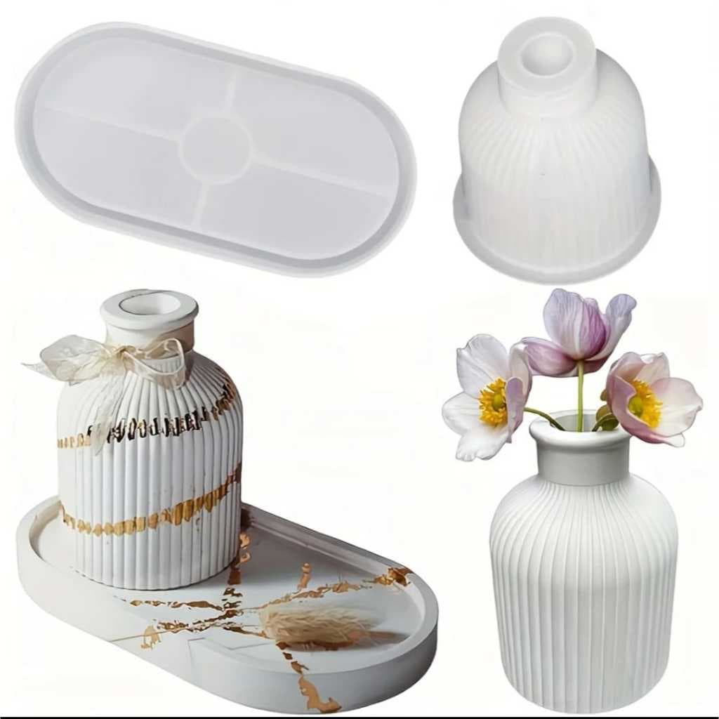 Molde Silicone Bandeja + Vaso de Flor / Kit 2 Moldes para Resina Gesso ou Cimento