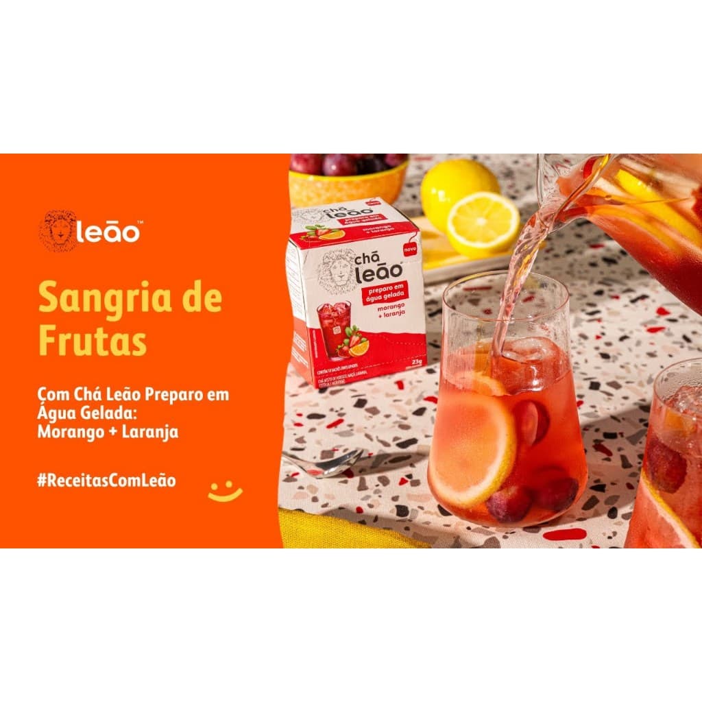 Chá Leão Água Gelada - Morango E Laranja 10 Sachês Envio Ja
