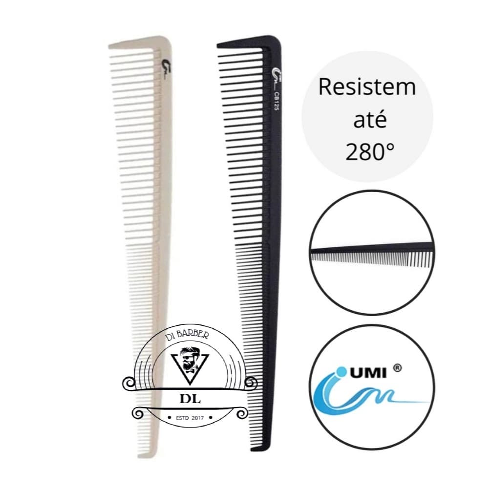 Pente De Corte Carbono Profissional Cônico Anti Estático  18 cm Cb125 Branco UMI