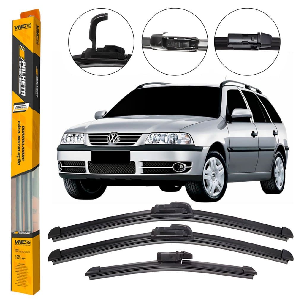 Kit de 3 Palhetas para Limpador de Parabrisa Dianteiro + traseiro para Vw Parati G3 2003 2004 2005 2006 2007 2008 2009 2
