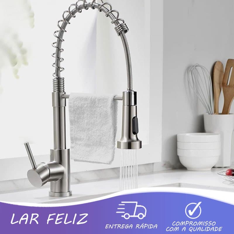 Torneira cozinha com controlador de spray pull down para água fria e quente, modo duplo