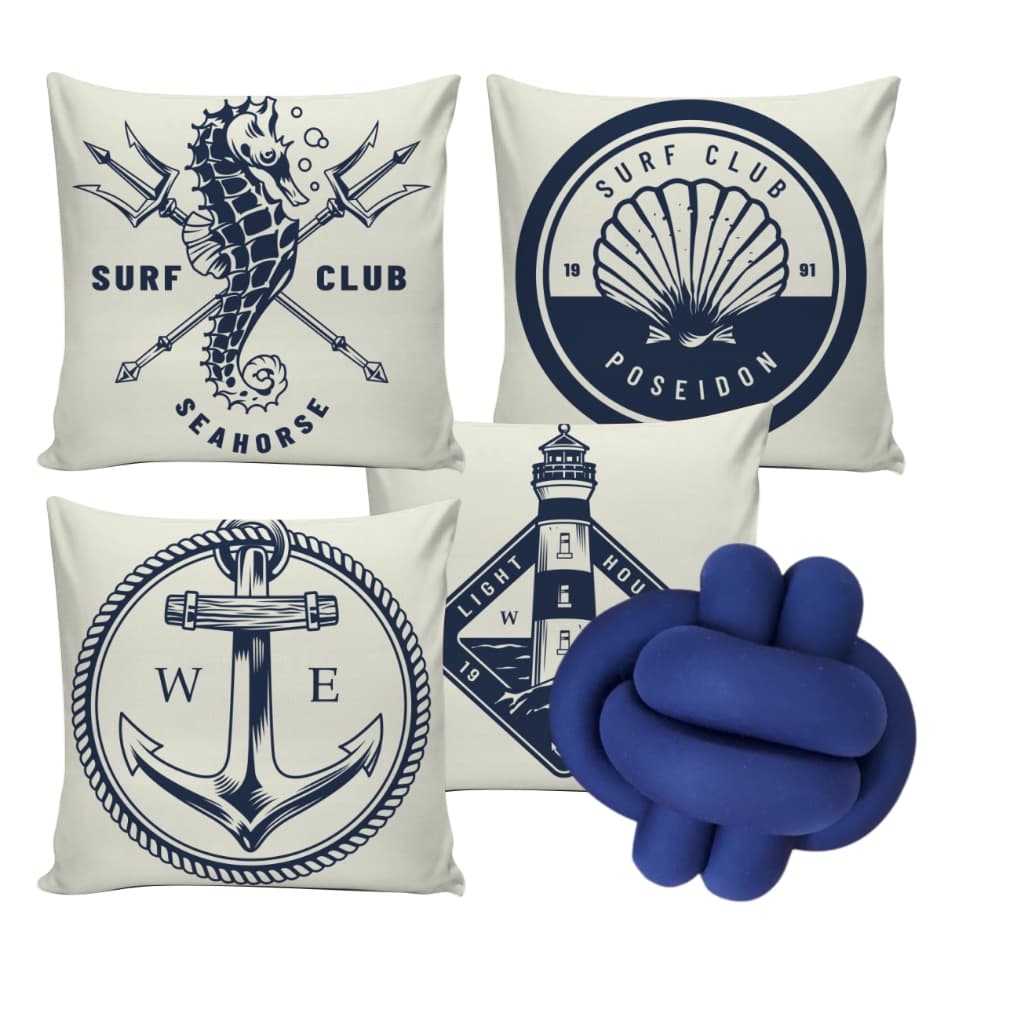 Kit 4 Capa de Almofada 45x45 Club Náutico Decorativa e Almofada nozinho Grande Enchimento Silicone