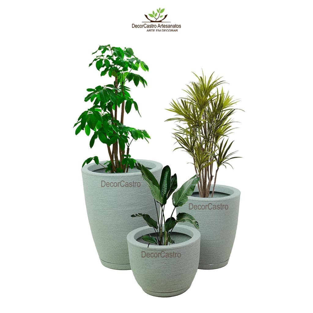 Kit 3 Vasos Planta Jardim Casa Decorativo Escovado Marmorizado Paisagismo Coluna Bojo