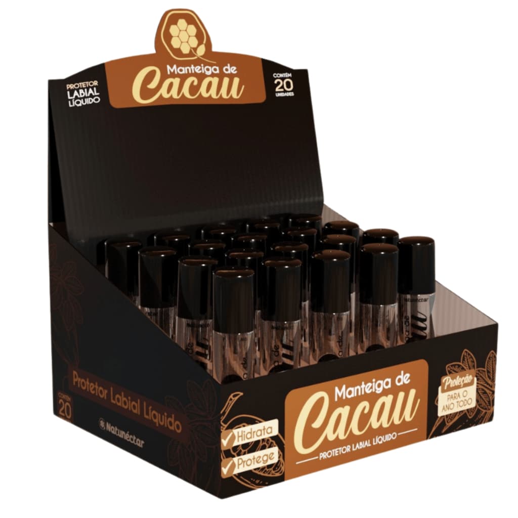 Display 20 UND Manteiga de Cacau Roll On Rollon Protetor Labial Liquido  - Natunéctar