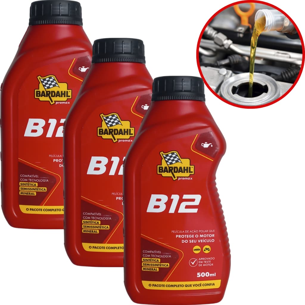 3 Aditivos Para Óleo Motor Original Bardahl B12 Plus 500ml