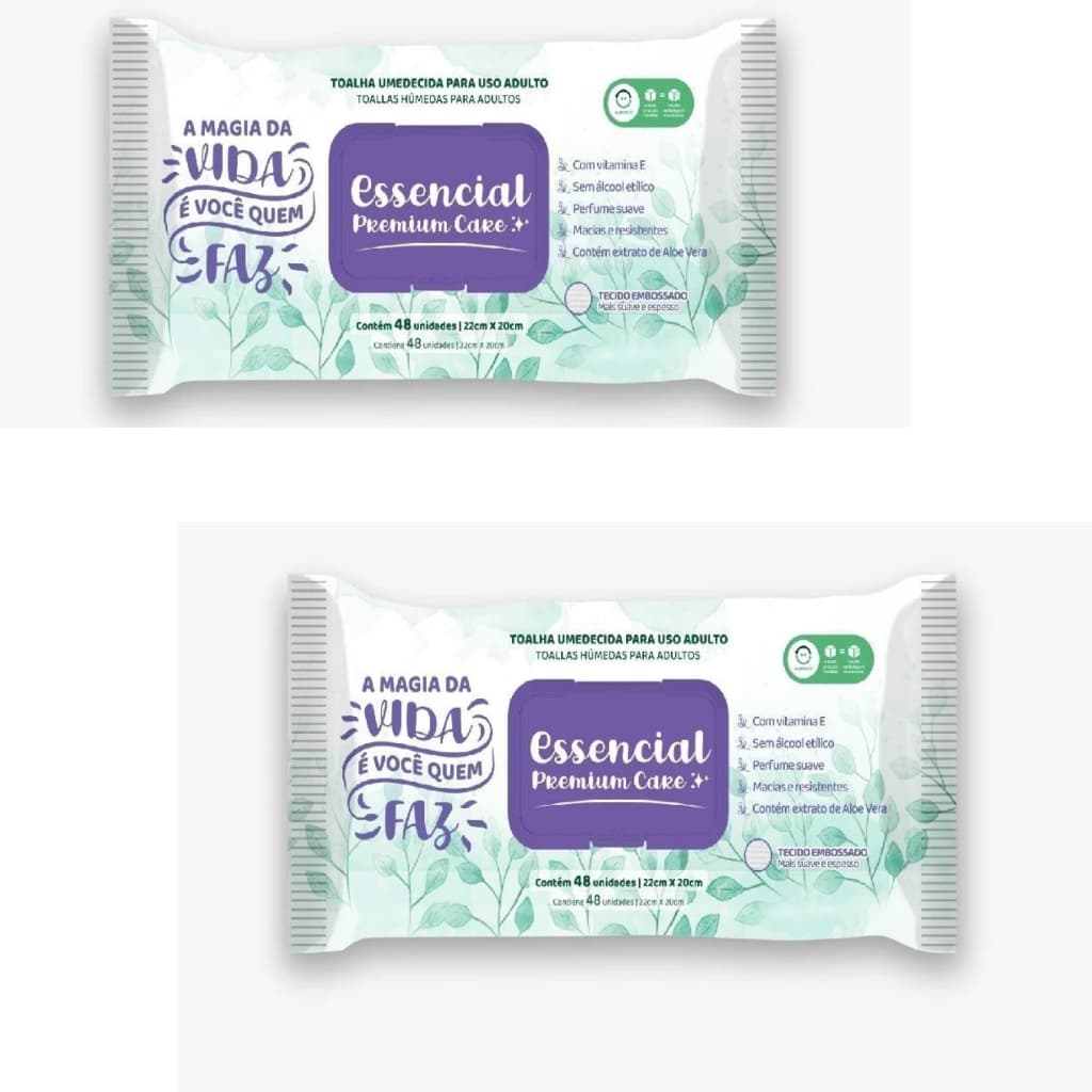 Kit 2 Pcts Toalha Umedecida Adulto Essencial Premium Care - 96un