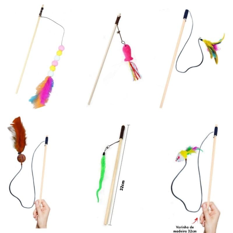 Varinha,vareta Para Gato brinquedo interativo coloridas com pompom,penas e guizo