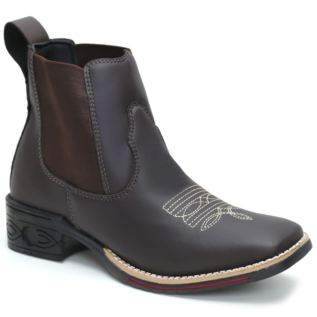 Botina Bota Country Texana Bico Quadrado Marrom Elástico