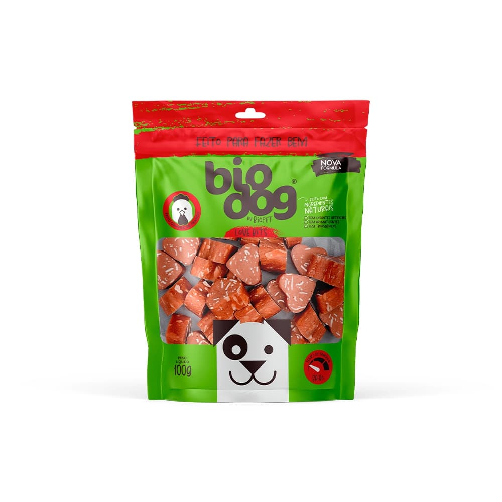 Petisco Natural Gourmet Para Cães BioDog Love Bits Sabor Carne 100g