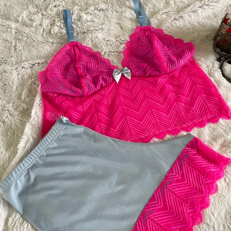Baby Doll Isa Cropped Renda Neon Short Conforto Noite
