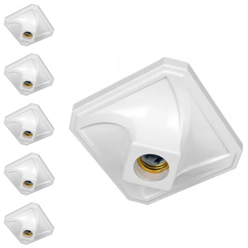 KIT 5 UNIDADES PLAFON COM SOQUETE PORCELANA QUADRADO BRANCO