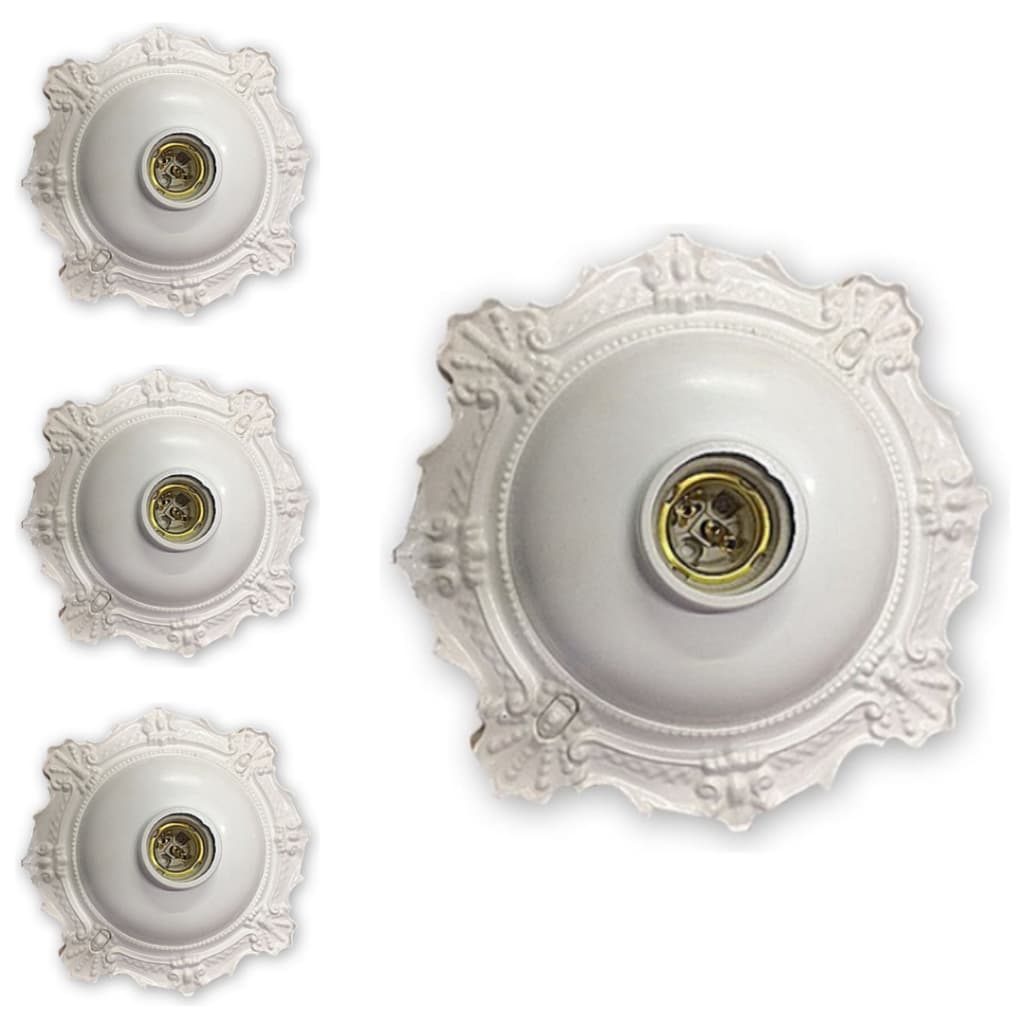 KIT 3 UNIDADES PLAFON SOQUETE PORCELANA COLONIAL DECORATIVO BRANCO