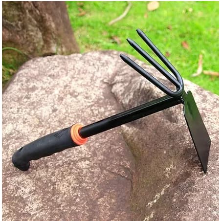 Enxada e Rastelo de Uso Duplo e Ancinho para Escavação de Jardinagem Com Alça Antiderrapante, Material Metálico, Curvo