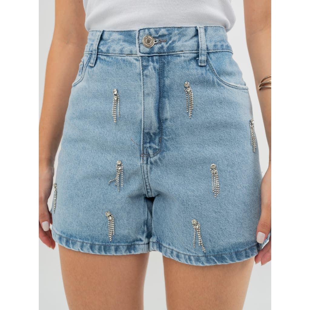 Shorts jeans com pedraria luxo look festa moda noite