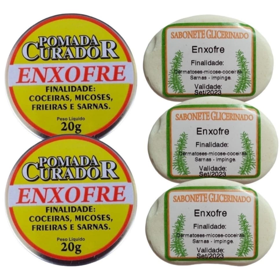 2 Pomada 3 Sabonete Enxofre Extra Forte Sarna Micose Coceira