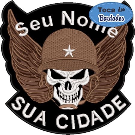 Patch Bordado Caveira Brotherhood com seu nome sua cidade 19x19 cm Cód.1182 - Fixação Costura
