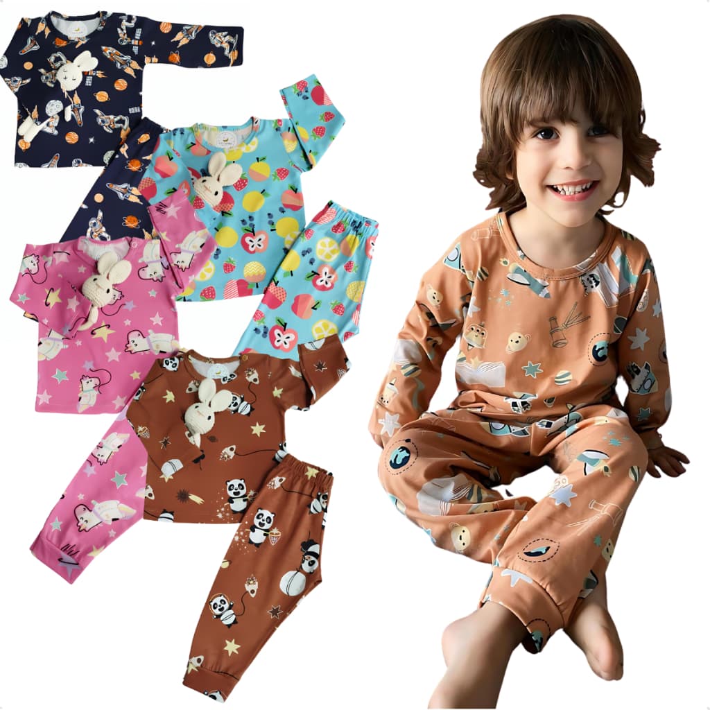 Pijama Infantil Criança Conjunto Dormir Algodão que Brilha no Escuro