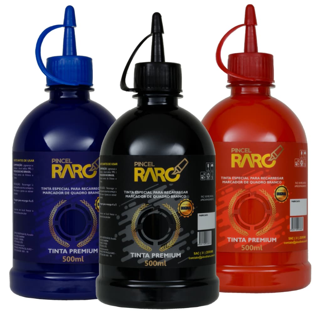 Kit 3 Tintas Marcador Quadro Branco 500ml Cada Raro Maker - 1,5 Litros Total - Universal - Não Mancha - Atacado Escolar