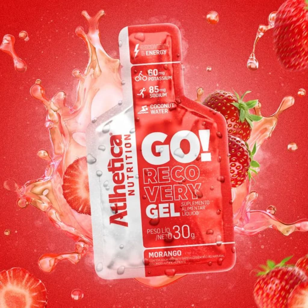 Go! Recovery Gel 10 Sachês 30g Morango Atlhetica Nutrition